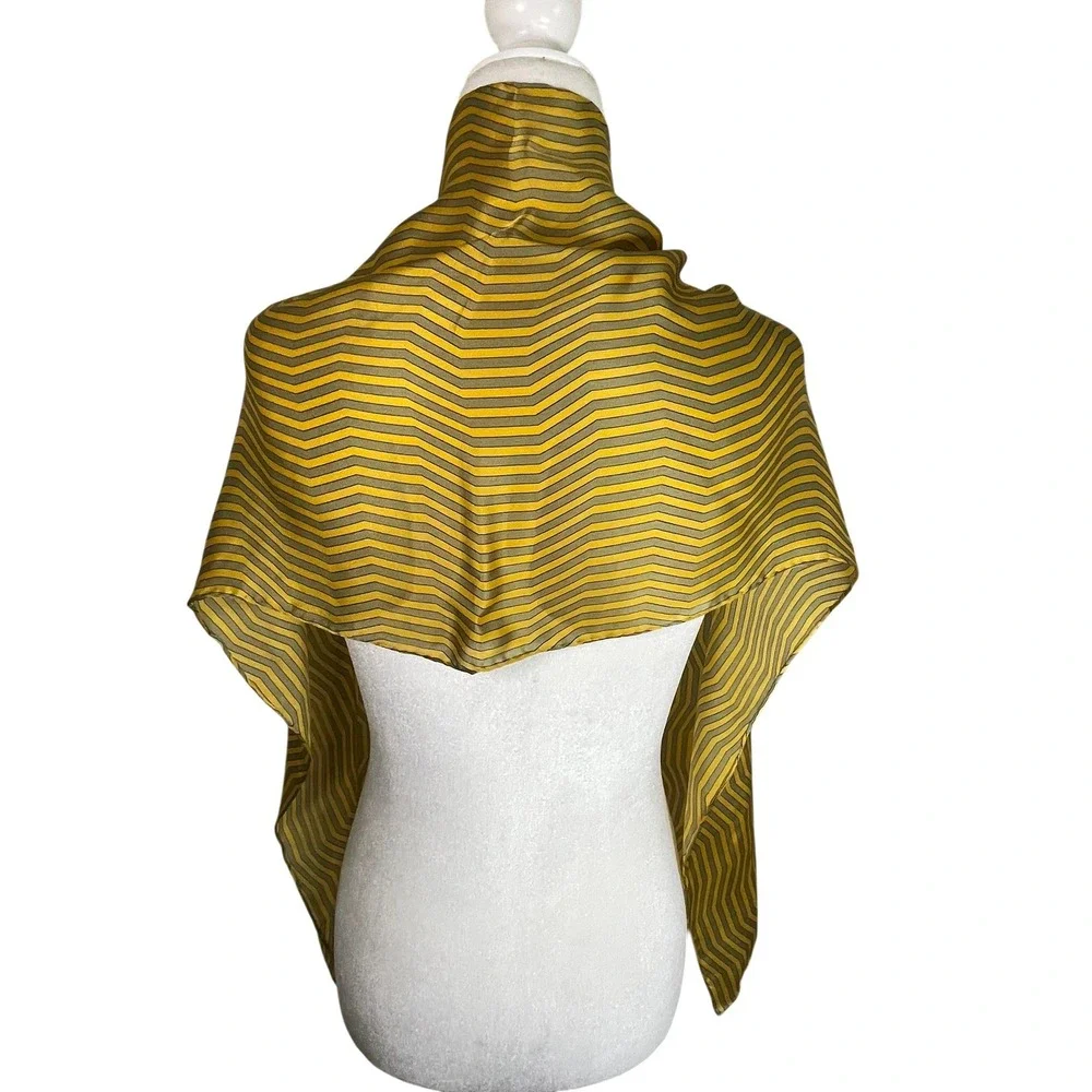 Symphony Designs NWT Silk Scarf Mustard Yellow Gray Chevron Stripe Oblong Wrap